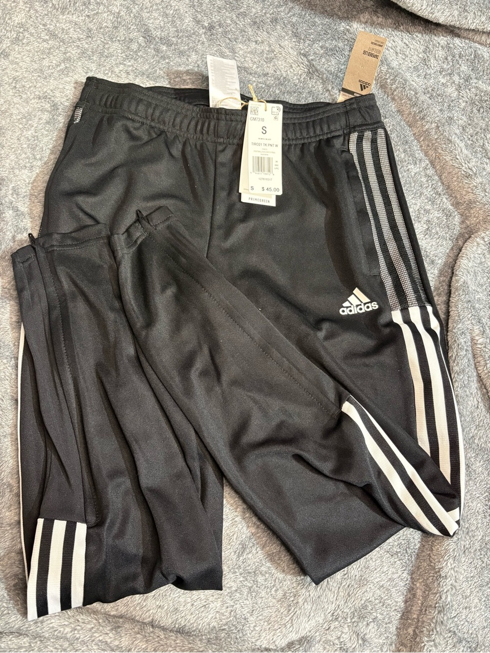 adidas Black Track Pants with White Stripes and Trefoil Logo